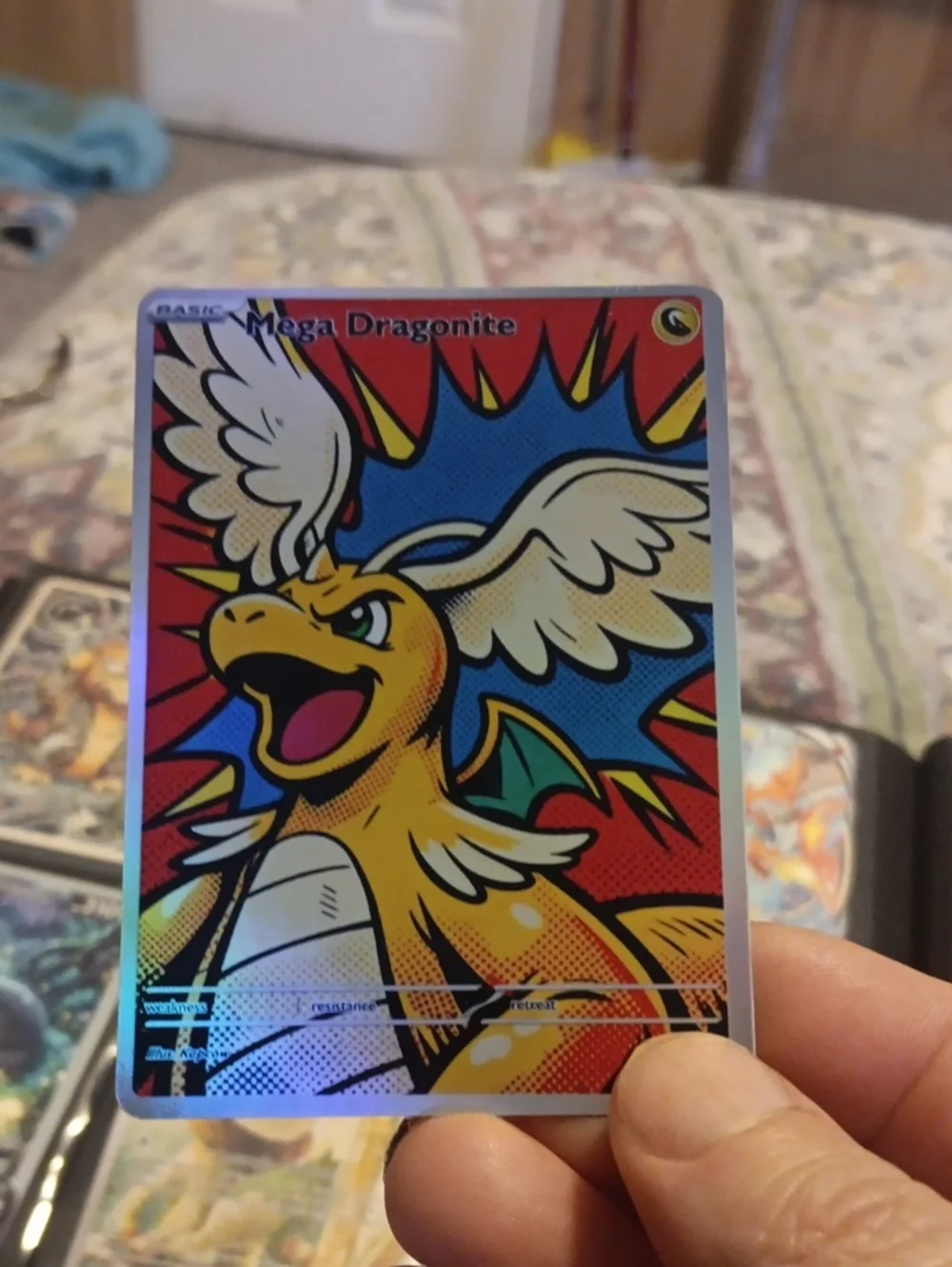 Mega Dragonite Pop Art Holo Card - Bright Yellow & Red